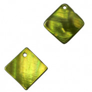Shell charm round 8mm square 12-14mm Olive green